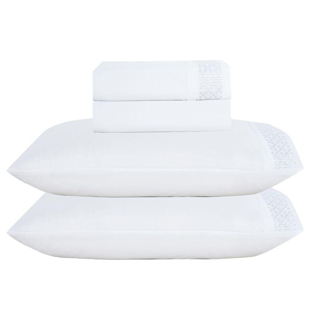 Jogo De Lençol Quadri Queen 4 Peças Micropercal 300 Fios Bordado - Branco - 100% Poliéster - 1