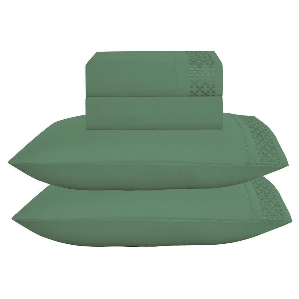 Jogo De Lençol Quadri Queen 4 Peças Micropercal 300 Fios Bordado - Verde - 100% Poliéster - 1