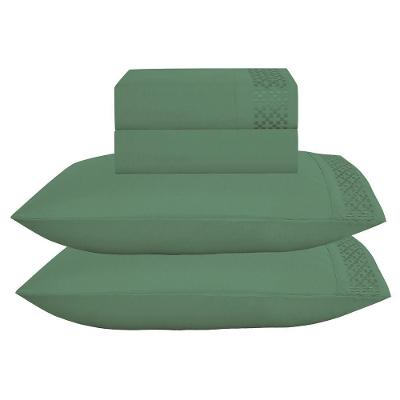 Jogo De Lençol Quadri Casal 4 Peças Micropercal 300 Fios Bordado - Verde - 100% Poliéster