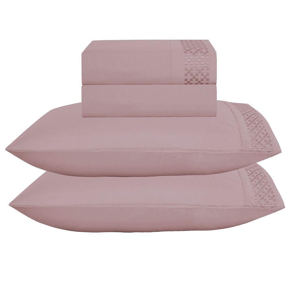 Jogo De Lençol Quadri Queen 4 Peças Micropercal 300 Fios Bordado - Malva - 100% Poliéster - 1