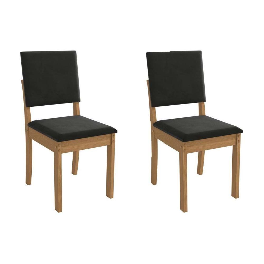 Cadeira Sala De Jantar Luna 2cad160 Madeirado Kit 2 Un Canela/suede Preto - Kappesberg - 1