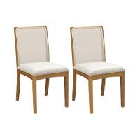 Cadeira Sala De Jantar Lara 2cmm007ca Premium Madeira Maciça Kit 2 Un Carvalho/linho Bege Caqui/tela Bege - Kappesberg - 1