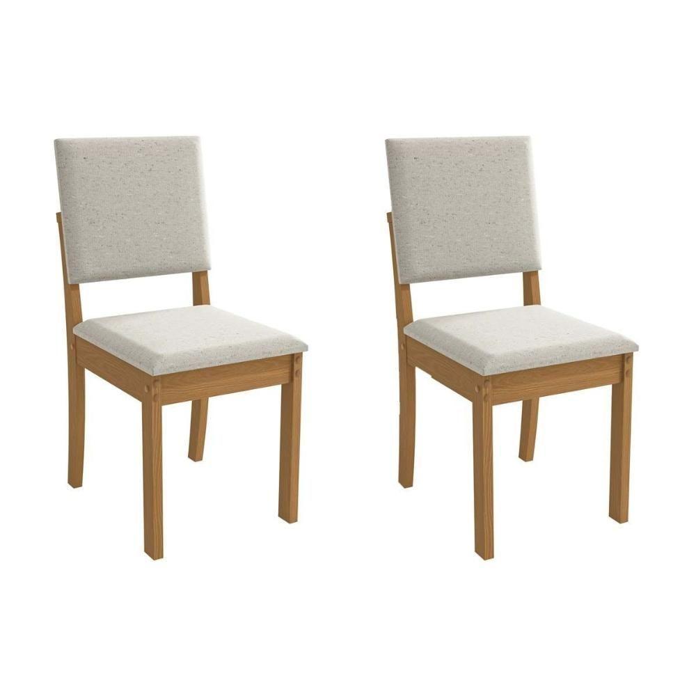 Cadeira Sala De Jantar Luna 2cad160 Madeirado Kit 2 Un Canela/linho Bege Caqui - Kappesberg - 1
