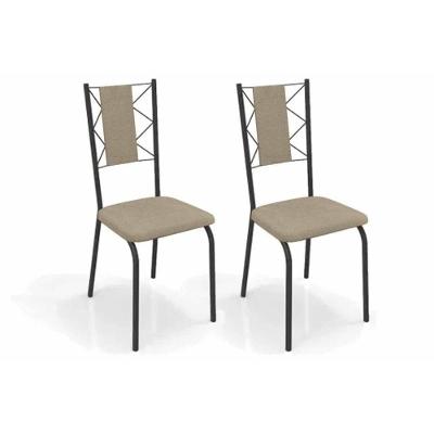 Cadeira Sala De Jantar Lisboa 2c076prf Aço Kit 2 Un Preto/linho Bege Fendi - Kappesberg