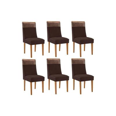 Cadeira Sala De Jantar Jaspe Kit 6 Un Naturalle/suede Marrom/corano Capuccino - Rufato