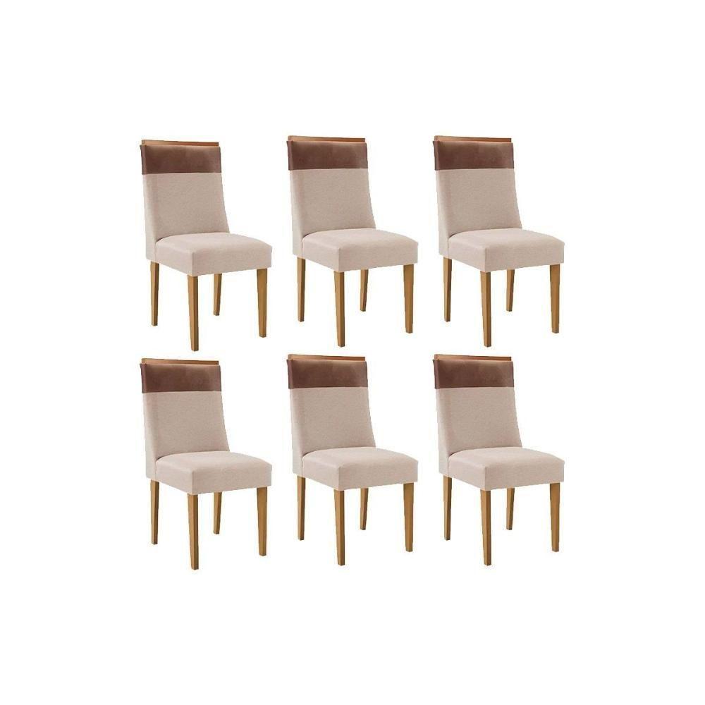 Cadeira Sala De Jantar Jaspe Kit 6 Un Madeira Capuccino/suede Creme/corano Capuccino - Rufato - 1