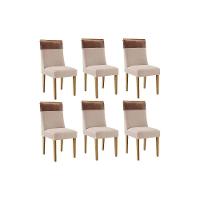 Cadeira Sala De Jantar Jaspe Kit 6 Un Madeira Capuccino/suede Creme/corano Capuccino - Rufato - 1