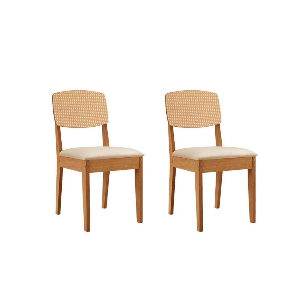 Cadeira Sala De Jantar Havana Premium Kit 2 Un Naturalle/suede Creme/pintura Tela - Rufato - 1