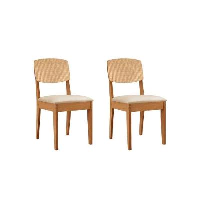 Cadeira Sala De Jantar Havana Premium Kit 2 Un Naturalle/suede Creme/pintura Tela - Rufato