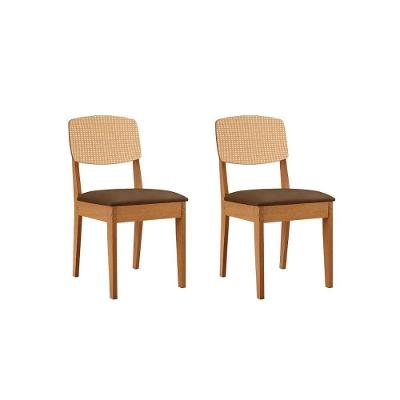 Cadeira Sala De Jantar Havana Premium Kit 2 Un Naturalle/suede Marrom/pintura Tela - Rufato