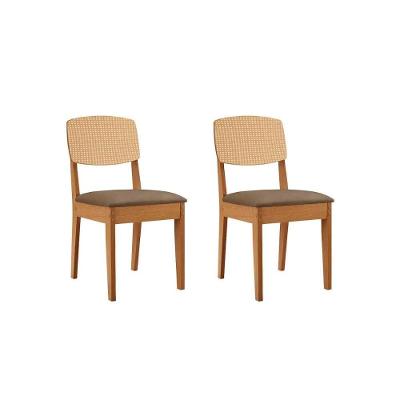 Cadeira Sala De Jantar Havana Premium Kit 2 Un Naturalle/suede Capuccino/pintura Tela - Rufato