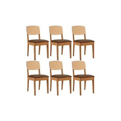 Cadeira Sala De Jantar Havana Premium Kit 6 Un Naturalle/suede Marrom - Rufato