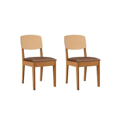 Cadeira Sala De Jantar Havana Premium Kit 2 Un Naturalle/corano Capuccino/pintura Tela - Rufato