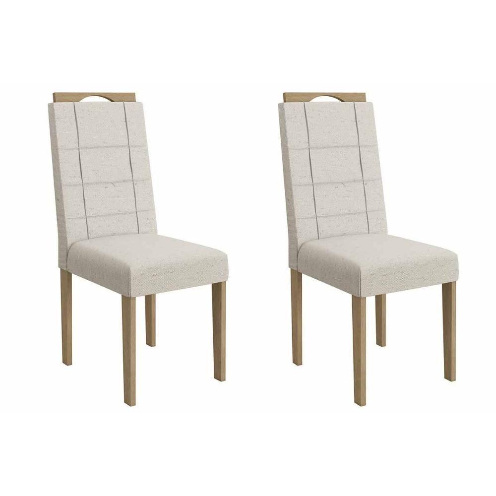 Cadeira Sala De Jantar Flora 2cad161 Madeirado Kit 2 Un Carvalho/linho Bege Caqui - Kappesberg - 1