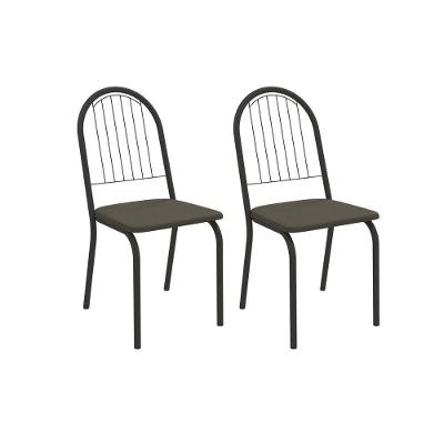 Cadeira Sala De Jantar Noruega 2c077prf Aço Kit 2 Un Preto/suede Escuro - Kappesberg