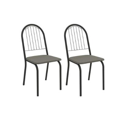 Cadeira Sala De Jantar Noruega 2c077prf Aço Kit 2 Un Preto/linho Escuro - Kappesberg