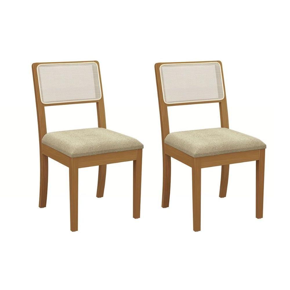 Cadeira Sala De Jantar Lola 2cmm001ca Premium Madeira Maciça Kit 2 Un Carvalho/boucle Bege Fendi/tela Bege - Kappesberg - 1
