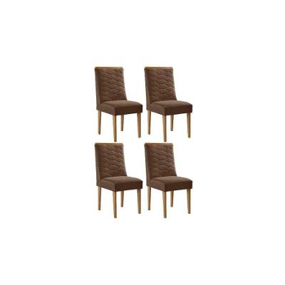 Cadeira Sala De Jantar Maldivas Kit 4 Un Madeira Capuccino/suede Marrom - Rufato