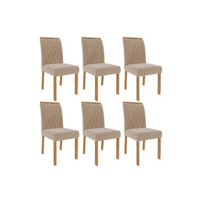 Cadeira Sala De Jantar Juliana Wood Kit 6 Un Carvalho/suede Nude Bege - Cimol