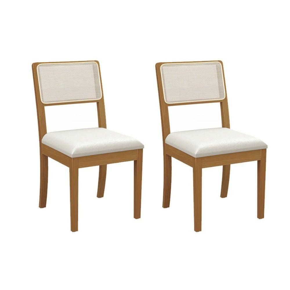 Cadeira Sala De Jantar Lola 2cmm001ca Premium Madeira Maciça Kit 2 Un Carvalho/linho Bege Caqui/tela Bege - Kappesberg - 1