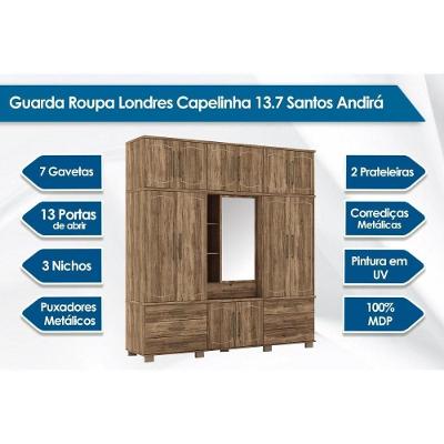 Guarda Roupa Casal Londres Capelinha 13 Portas de Abrir 7 Gavetas Jatoba-areia Santos