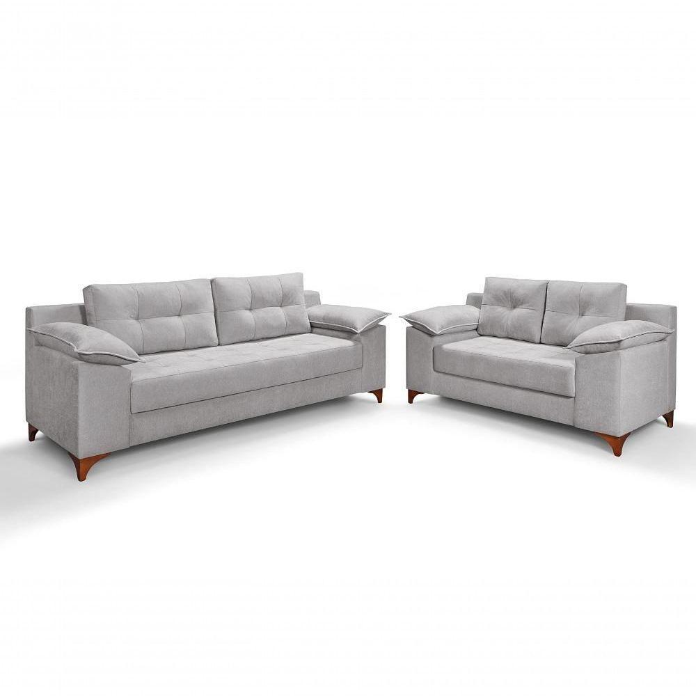 Conjunto Sofá Ibiza 3 E 2 Lugares 2,22m E 1,57m Veludo Confortável Prata 206 - 1