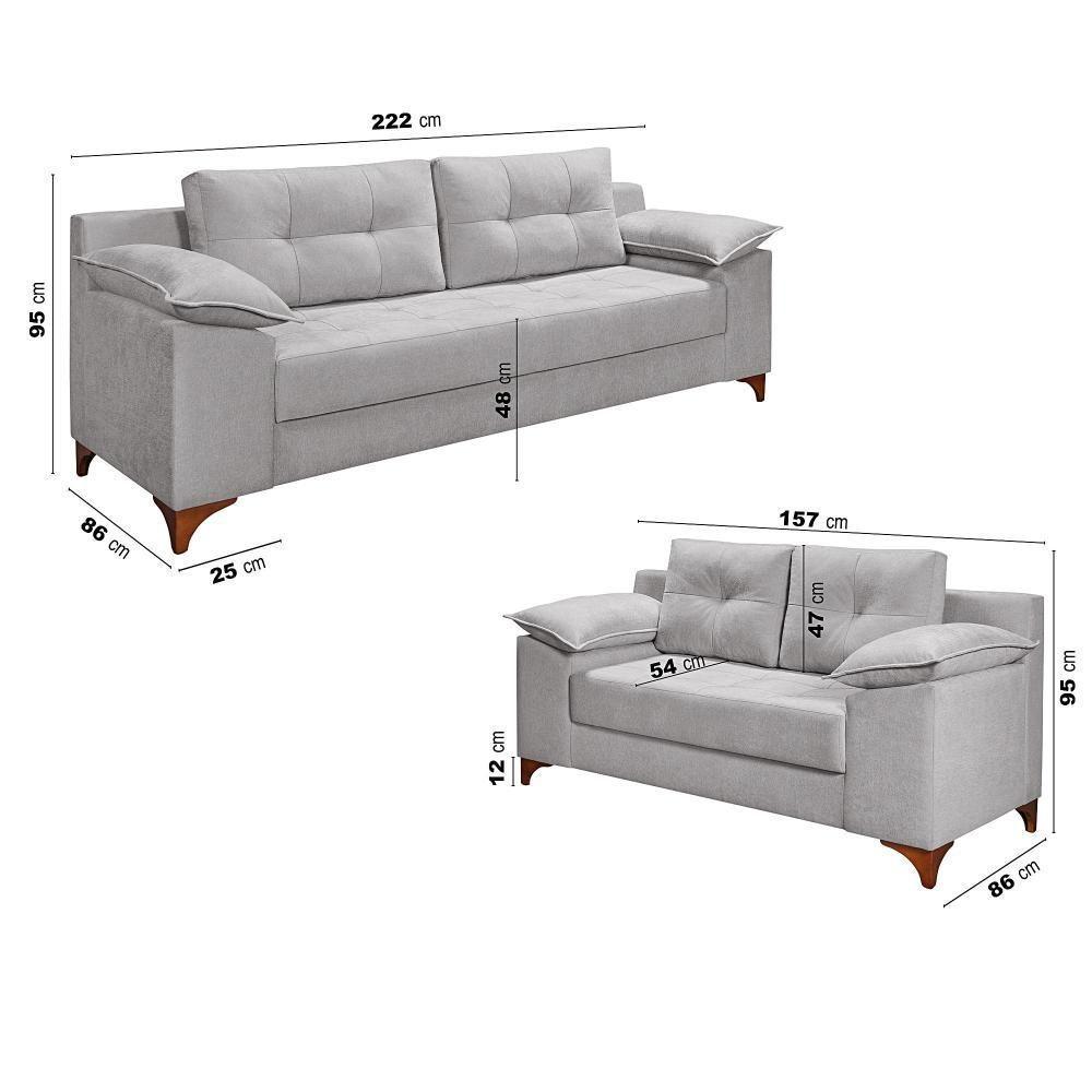 Conjunto Sofá Ibiza 3 E 2 Lugares 2,22m E 1,57m Veludo Confortável Prata 206 - 8