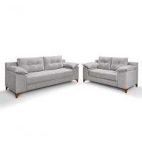 Conjunto Sofá Ibiza 3 E 2 Lugares 2,22m E 1,57m Veludo Confortável Prata 206 - 1