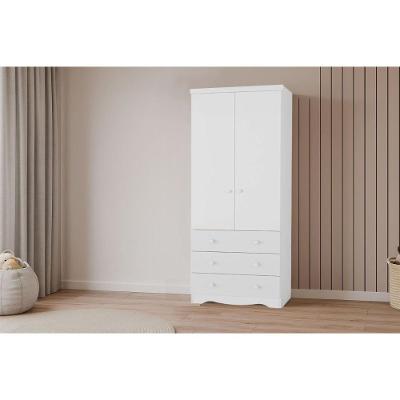 Guarda Roupa Infantil Solteiro Infantil Júnior 2 Portas de Bater 3 Gavetas Branco MDF