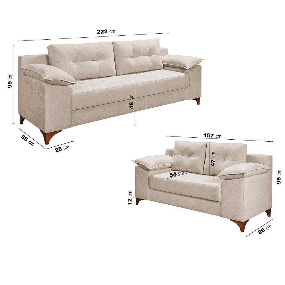 Conjunto Sofá Ibiza 3 E 2 Lugares 2,22m E 1,57m Veludo Confortável Creme 203 - 8