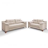 Conjunto Sofá Ibiza 3 E 2 Lugares 2,22m E 1,57m Veludo Confortável Creme 203 - 1