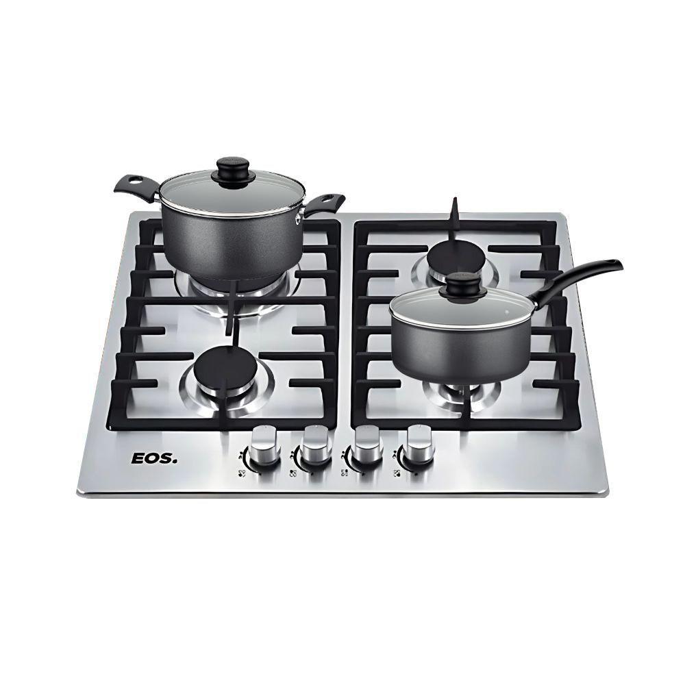 Fogão Cooktop Inox A Gás 4 Bocas 1 Dupla ECG04 Eos + 2 Panelas Tramontina Turim Bivolt - 1