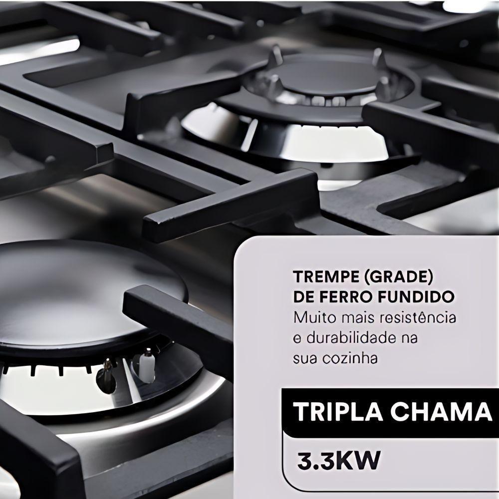 Fogão Cooktop Inox A Gás 4 Bocas 1 Dupla ECG04 Eos + 2 Panelas Tramontina Turim Bivolt - 9
