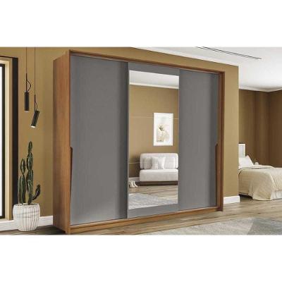 Guarda Roupa Casal Porto 3 Portas de Correr 4 Gavetas Freijo-Cinza Politorno