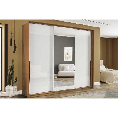 Guarda Roupa 3 Portas De Correr (1 C/ Espelho) E 4 Gavetas Porto Freijo/branco - Politorno