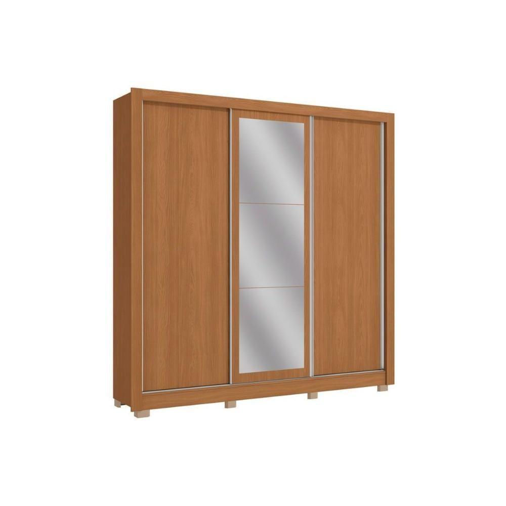 Guarda Roupa 3 Portas De Correr (1 C/ Espelho) E 2 Gavetas C/ Pés Cb01m570 Flex Canela/canela Ou Off White - Kappesberg - 1