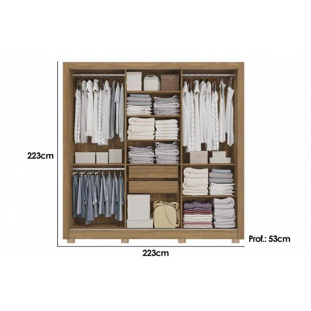 Guarda Roupa 3 Portas De Correr (1 C/ Espelho) E 2 Gavetas C/ Pés Cb01m570 Flex Canela/canela Ou Off White - Kappesberg - 2