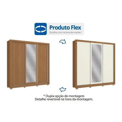 Guarda Roupa Casal CB01M570 Flex 3 Portas de Correr 2 Gavetas Canela, Off White
