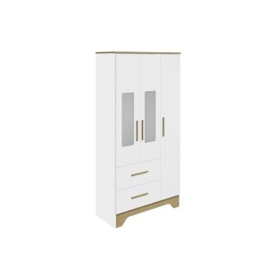 Guarda Roupa 3 Portas C/ (2 Cristal) E 2 Gavetas Popy Retrô Branco/amendoa - Peroba
