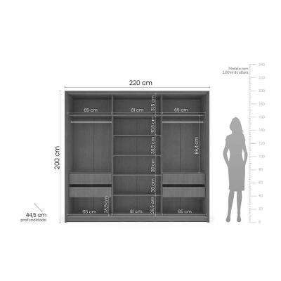 Guarda Roupa Casal Lisboa 3 Portas de Correr 4 Gavetas Freijo-cinza Politorno