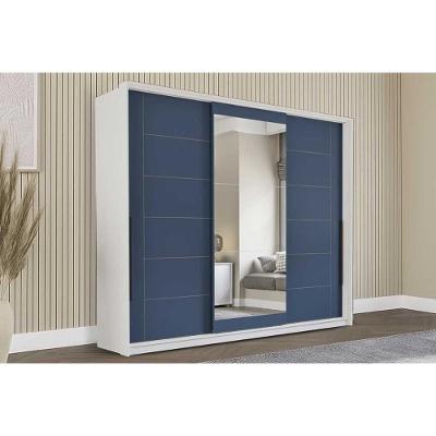 Guarda Roupa Lisboa 3 Portas de Correr 4 Gavetas Branco-azul MDF-MDP Politorno