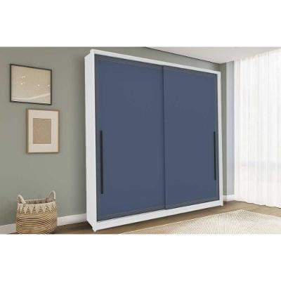 Guarda Roupa Casal Valência 2 Portas de Correr 2 Gavetas Branco-Azul MDF-MDP Politorno