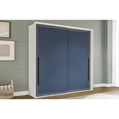 Guarda Roupa Casal Valência 2 Portas de Correr 2 Gavetas Branco-azul Politorno