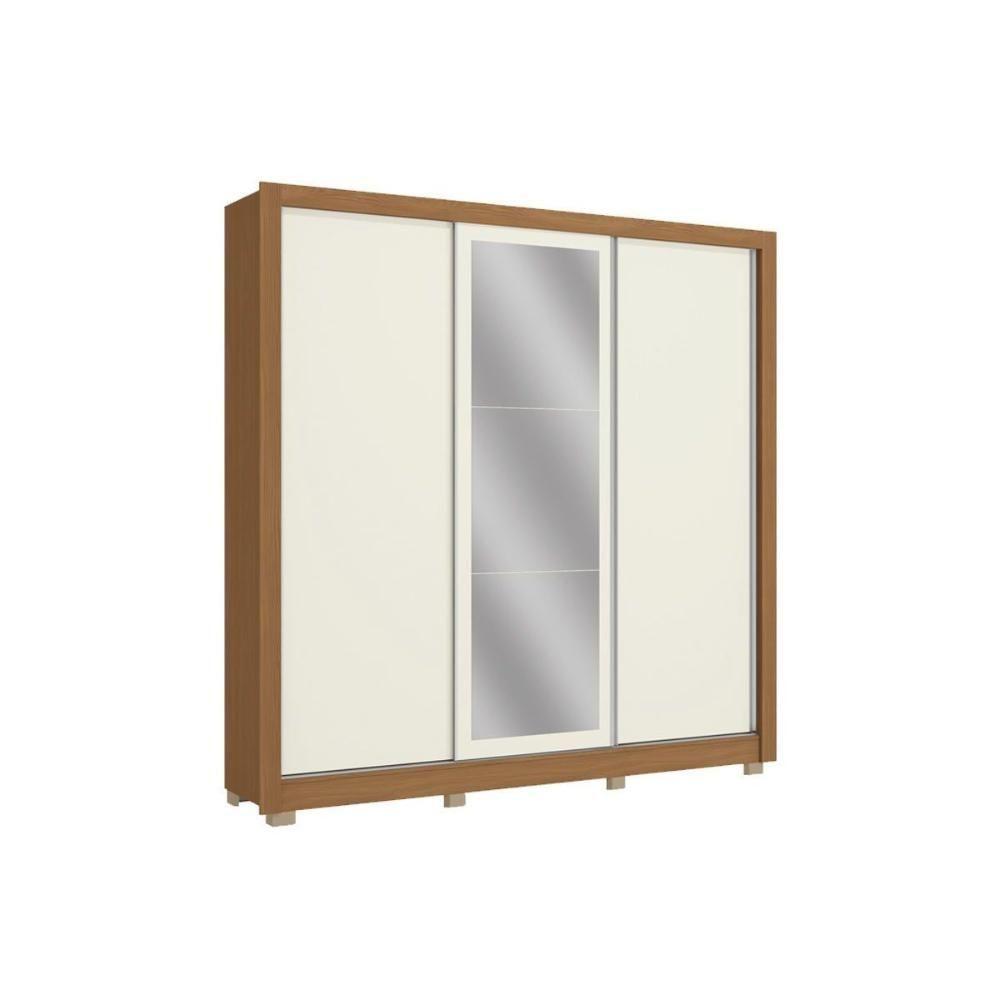 Guarda Roupa 3 Portas De Correr (1 C/ Espelho) E 3 Gavetas C/ Pés Cb04m570 Flex Canela/canela Ou Off White - Kappesberg - 1