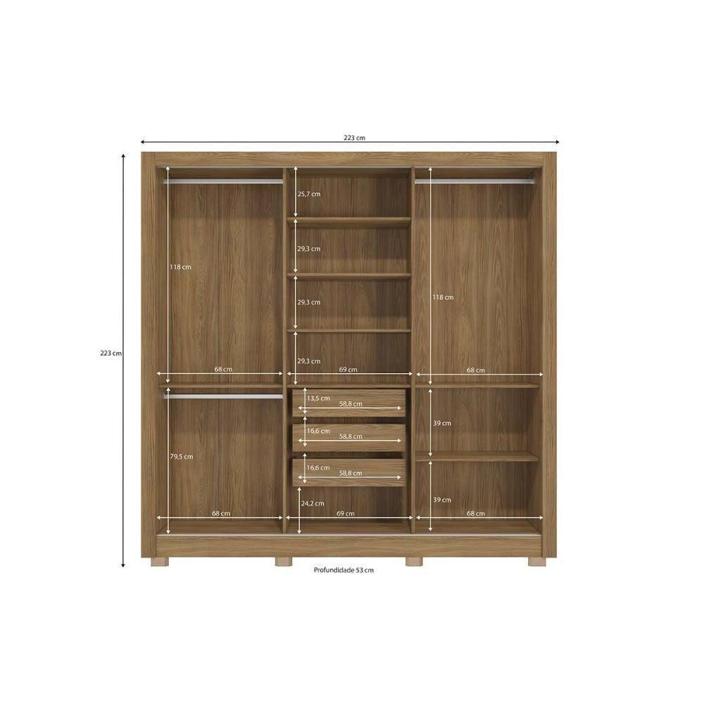 Guarda Roupa 3 Portas De Correr (1 C/ Espelho) E 3 Gavetas C/ Pés Cb04m570 Flex Canela/canela Ou Off White - Kappesberg - 3