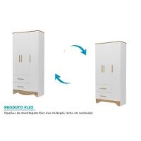 Guarda Roupa 3 Portas C/ E 2 Gavetas Popy Retrô Branco - Peroba - 2