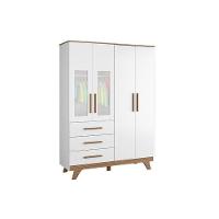 Guarda Roupa 3 Portas C/ 4 Portas (2 Cristal) E 4 Gavetas Retrô Branco/amendoa - Peroba - 1