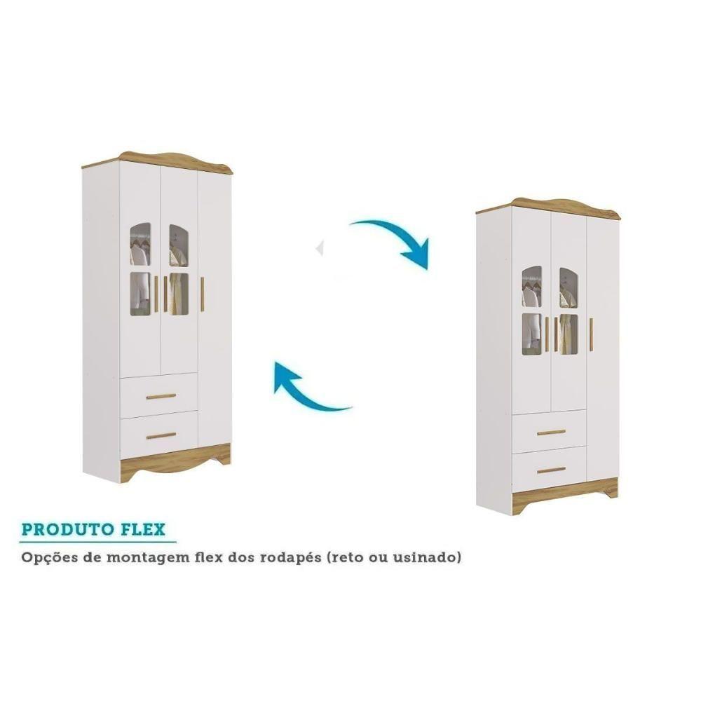 Guarda Roupa 3 Portas C/ (2 Cristal) E 2 Gavetas Lisi Branco - Peroba - 2