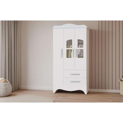 Guarda Roupa Infantil Lisi 3 Portas de Bater 2 Gavetas Branco MDF Móveis Peroba
