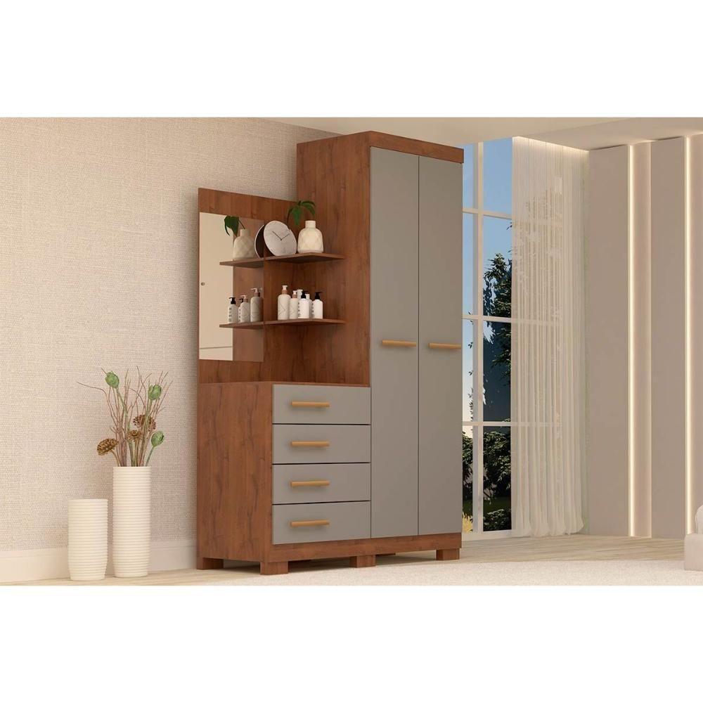 Guarda Roupa 2 Portas E 4 Gavetas C/ 1 Espelho Melissa Cinamomo - Acp - 5